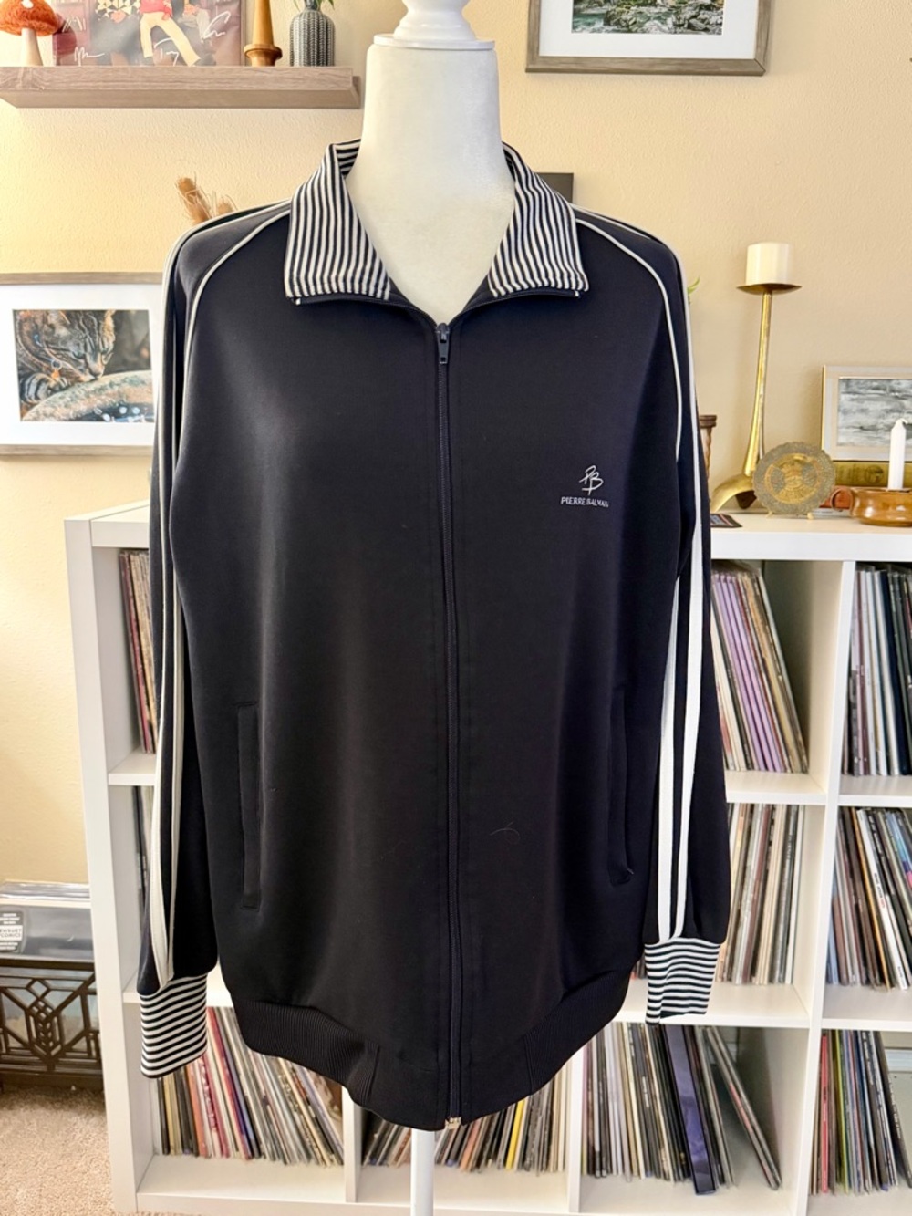 Pierre Balmain Navy and White Size Large Track Jacket